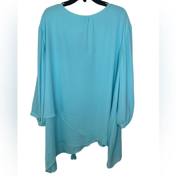 Avenue Light Blue 3/4 Sleeve Tie Neck Asymmetrical Chiffon Blouse 26/28 - Picture 2 of 13